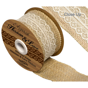 Eleganza Woven Edge Hessian & Lace 50mm X 4.57m (5 Yards) Ivory No.61