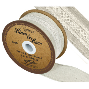 Eleganza Linen & Lace Wired Edge Pattern No.353 38mm X 5yds Ivory No.61
