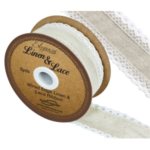 Linen And Lace Wired Edge Pattern No.356 50mm X 5yds White No.01