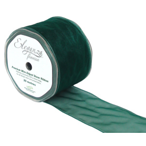 Eleganza Finesse Wired Ribbon 70mm X20m Green No.50