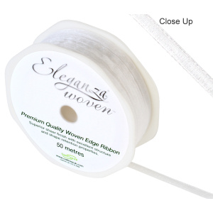 Eleganza Woven Edge Ribbon 3mm X 50m White No.01
