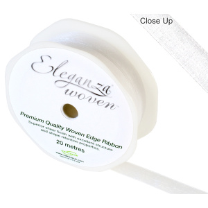 Eleganza Woven Edge Ribbon 10mm X 20m White No.01