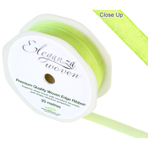Eleganza Woven Edge Ribbon 10mm X 20m Lime Green No.14