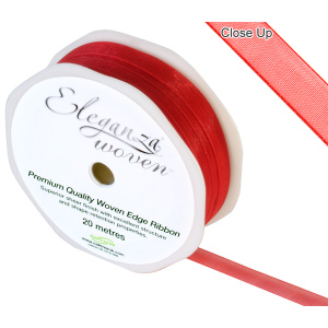 Eleganza Woven Edge Ribbon 10mm X 20m Red No.16