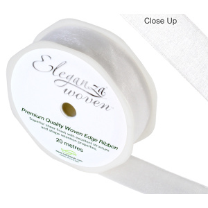 Eleganza Woven Edge Ribbon 25mm X 20m White No.01