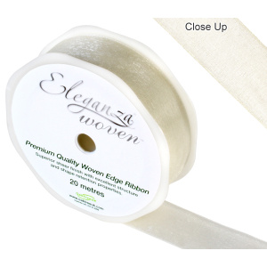 Eleganza Woven Edge Ribbon 25mm X 20m Ivory No.61