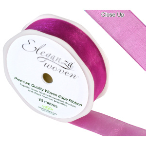 Eleganza Woven Edge Ribbon 25mm X 20m Fuchsia No.28
