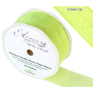 Eleganza Woven Edge Ribbon 38mm X 20m Lime Green No.14