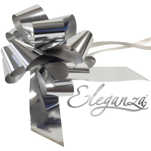 Eleganza Poly Pull Bows Metallic 50mm X 20pcs Silver