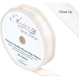 Eleganza Woven Edge Ribbon 15mm X 20m White No.01