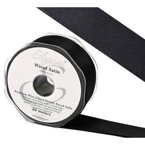 Eleganza Wired Edge Premium Double Faced Satin 38mm X 20m Black No.20