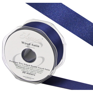 Eleganza Wired Edge Premium Double Faced Satin 38mm X 20m Navy Blue No.19