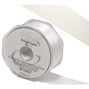 Eleganza Wired Edge Premium Double Faced Satin 50mm X 20m White No.01