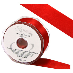 Eleganza Wired Edge Premium Double Faced Satin 50mm X 20m Red No.16