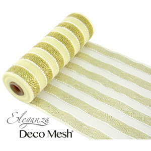 Deco Mesh Metallic Gold & Ivory Stripe 25cm X 9.1m Pattern No.266