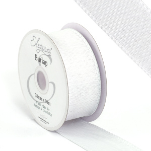 Eleganza Wired Edge Burlap 38mm X 10m White No.01
