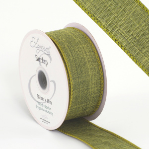 Eleganza Wired Edge Burlap 38mm X 10m Sage Green No.51