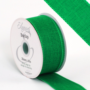 Eleganza Wired Edge Burlap 38mm X 10m Green No.50