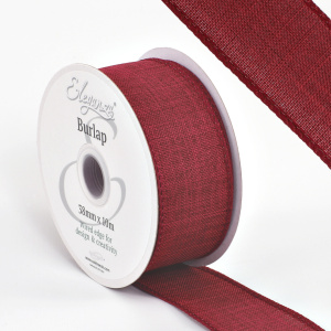 Eleganza Wired Edge Burlap 38mm X 10m Burgundy No.17