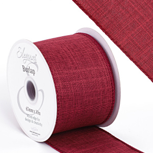 Eleganza Wired Edge Burlap 63mm X 10m Burgundy No.17