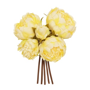 28cm Yellow Peony X 5 Posy
