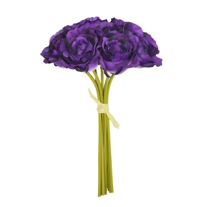 26cm Purple Open Rose X 7 Hand Tied