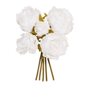 28cm White Peony X 5 Posy