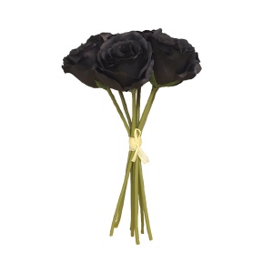 26cm Black Open Rose X 7 Hand Tied
