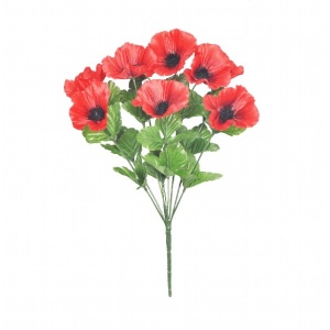 43cm Red Poppy X 9 Bouquet