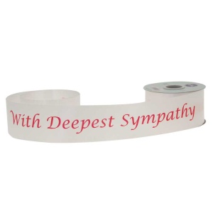 2 Inch X 50 Yards With Deepest Sympathy Poly Ribbon - White With Red Text