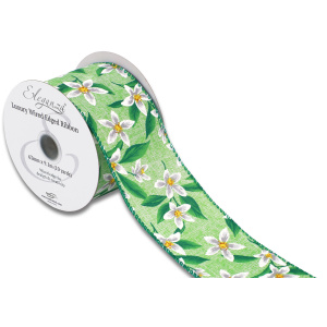 Eleganza Wired Edge Floral Pattern Green/white 63mm X 9.1m
