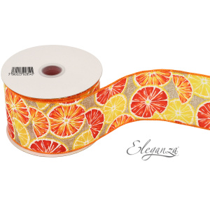 Eleganza Wired Edge Ribbon Orange Slices Natural 63mmx 9.1m