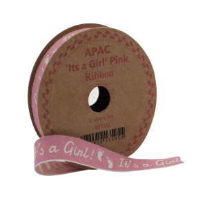 Its A Girl Pink Ribbon (15mm X 5m)