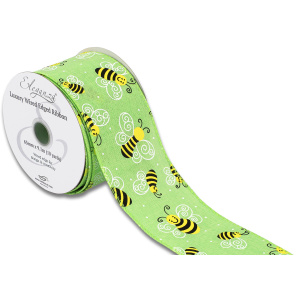 Eleganza Wired Edge Smiley Bee Lime Green 63mm X 9.1m Design No.405