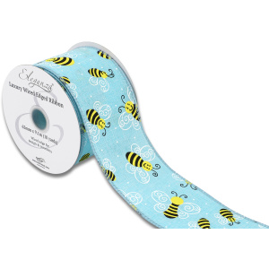 Eleganza Wired Edge Smiley Bee Tiffany Blue 63mm X 9.1m Design No.405