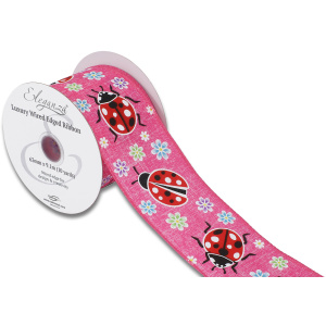 Eleganza Wired Edge Floral Ladybird Fuchsia 63mm X 9.1m Design No.407