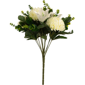 Eleganza Chrysanth, Lily And Eucalyptus 33cm Bush White
