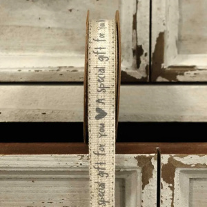 'a Special Gift Fpr You' Grey Linen Ribbon 5yds X 15mm